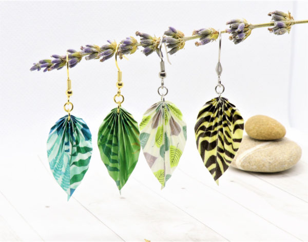 Boucles d'oreilles feuilles en origami (4 Coloris)