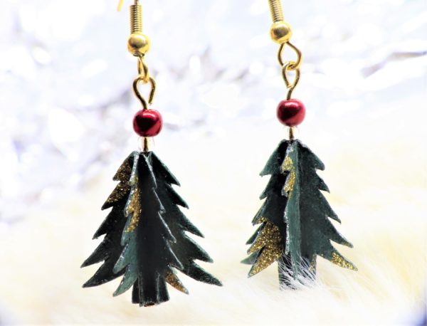 Boucles d'oreilles Sapins de Noël en papier recyclé
