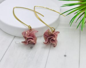Boucles d'oreilles Roses en papier origami